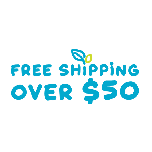 Free shipping over $50 offer with a leaf icon on a white background
