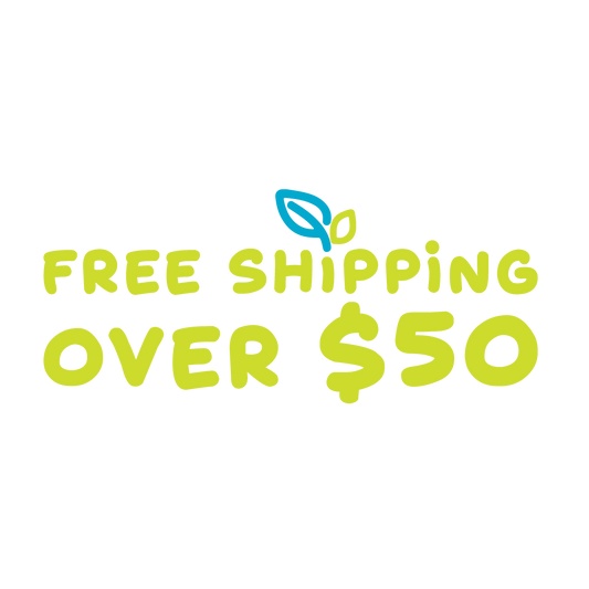 Free shipping over $50 offer with a leaf icon on a white background