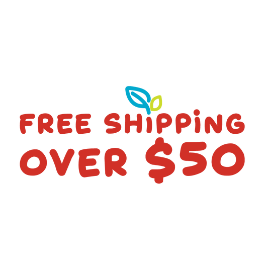 Free shipping over $50 offer with a colorful leaf icon on a white background